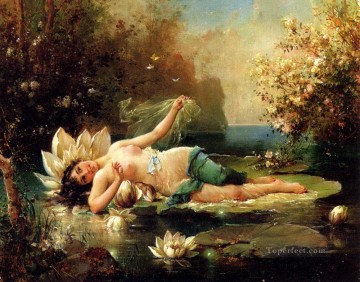 Impressionism Painting - A Water Idyll 2 Hans Zatzka beautiful woman lady